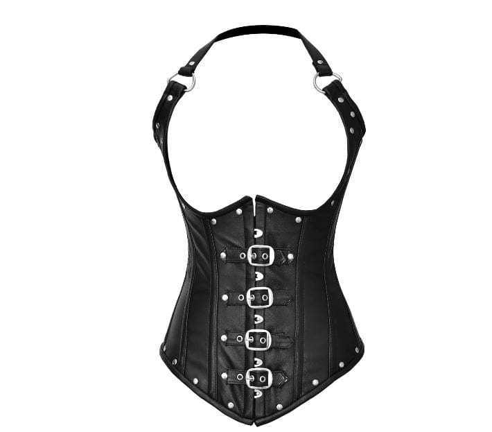 Genuine Leather Vest Corset Black leather Underbust Corset With Lace up  Back