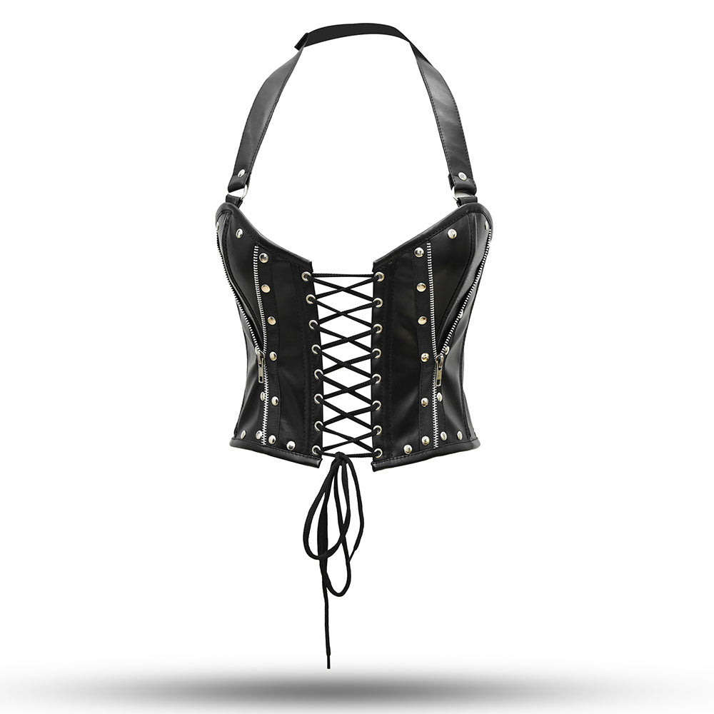 Top Quality Sexy SteamPunk Spike Corset in Real Black Leather with