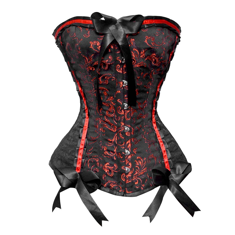Red Satin Overbust Corset with Black Detailing