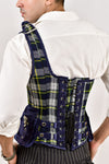 Navy blue tartan men's corset, featuring a bold plaid design for a unique and structured fit