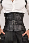 Men's leather corset with shoulder harness, offering a rugged and stylish design for added support and a bold look.