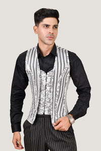 White and gray male corset vest, a fashionable corset designed for a stylish and tailored appearance.