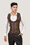 Silver & Black Brocade Corset Vest with Leather