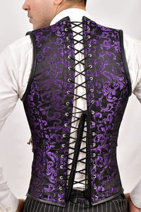 Brown Brocade & Brown Leather Corset Vest