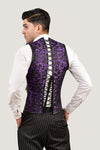 Purple Brocade & Black Leather Corset Vest