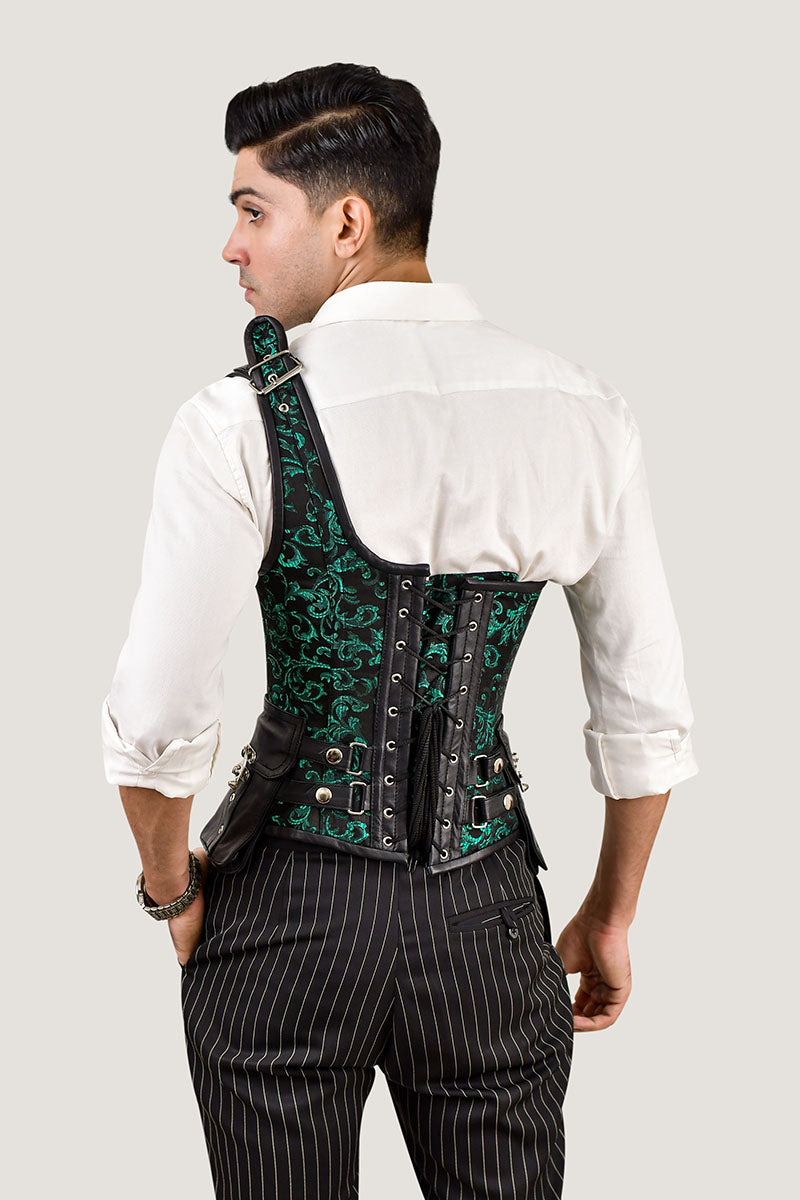 Mens Brocade Corset with Shoulder Strap