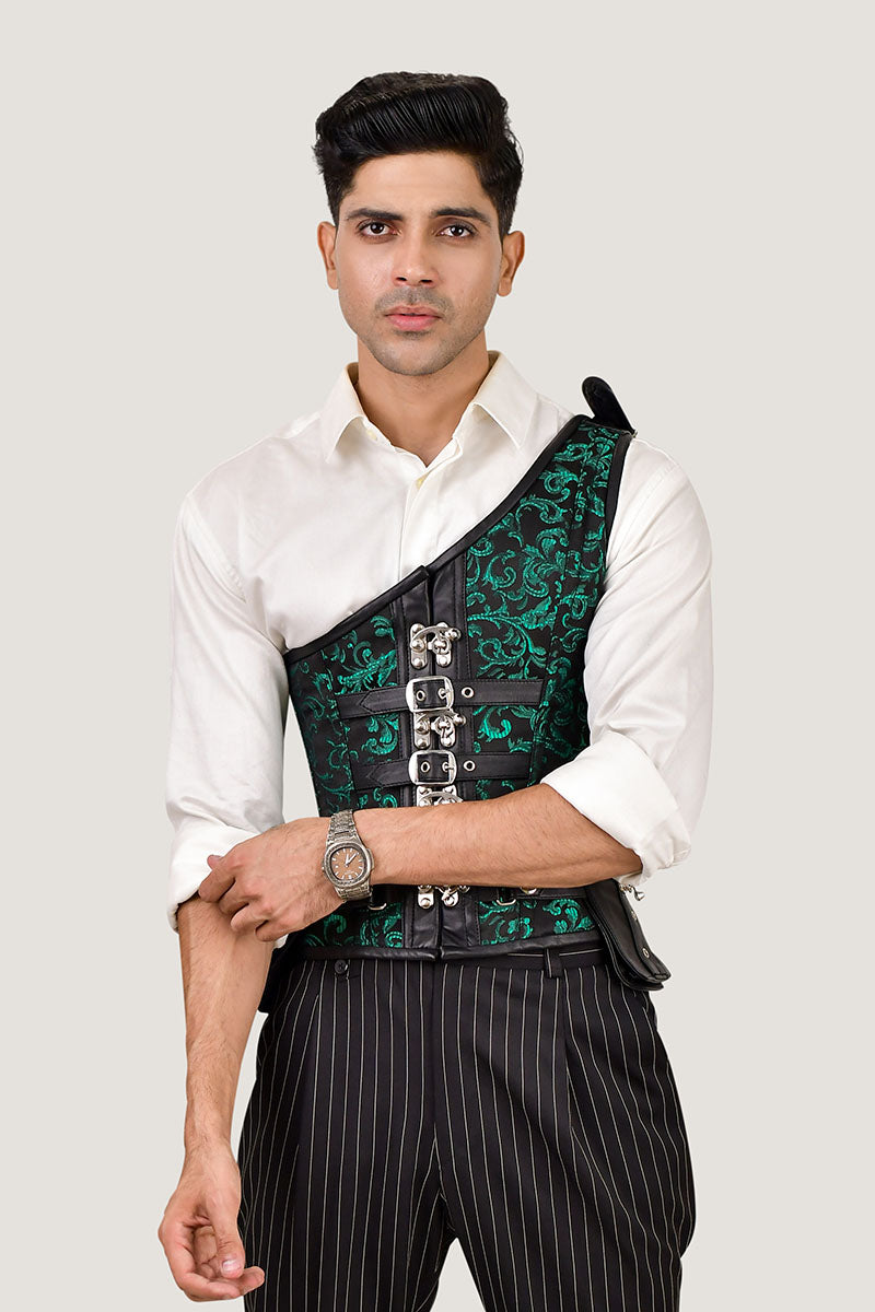 Mens Brocade Corset with Shoulder Strap