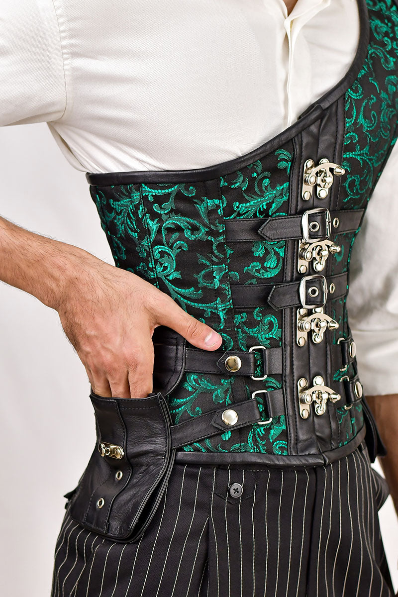 Green Brocade Corset with Shoulder Strap