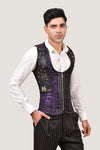 Silver & Black Brocade Corset Vest with Leather