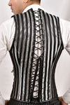 Silver & Black Brocade Corset Vest with Leather