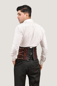 Red dragon brocade men's waist cincher, featuring a striking dragon pattern for a bold and stylish look.