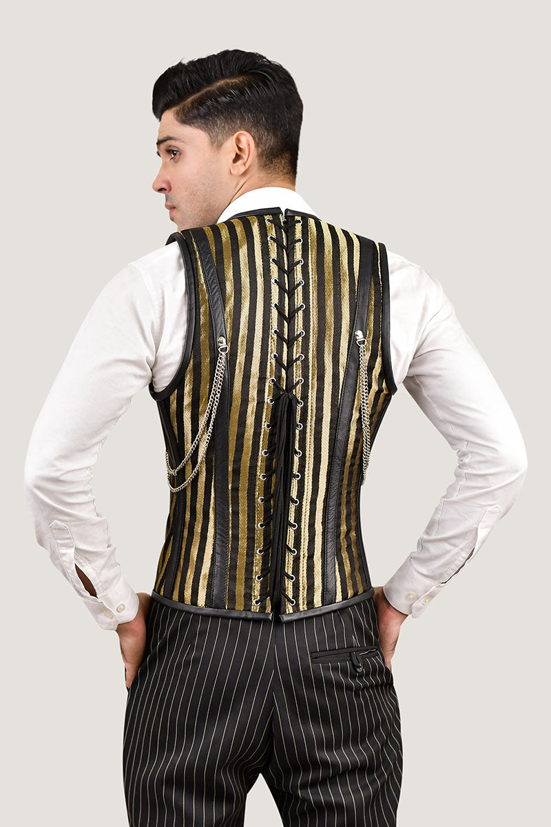 Golden Line Brocade Corset Vest