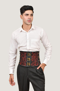 Red dragon brocade men's waist cincher, featuring a striking dragon pattern for a bold and stylish look.