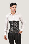 Men's brown underbust corset for waist training, stylish male corset for a tailored fit and support.