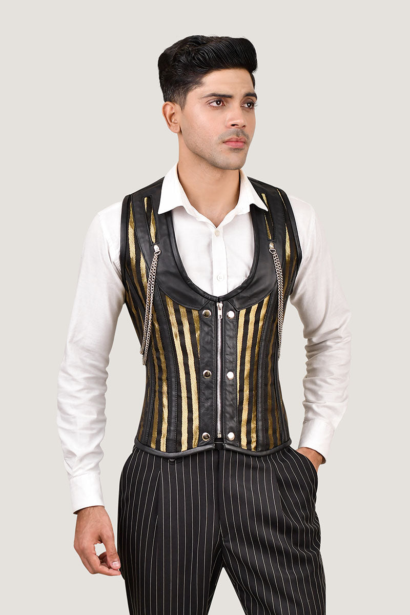 Golden Line Brocade Corset Vest