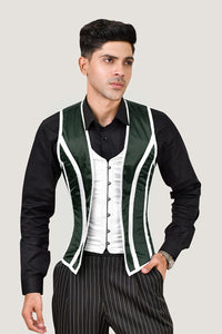 Green and white satin male corset vest, combining elegance and structure for a sleek, tailored fit.