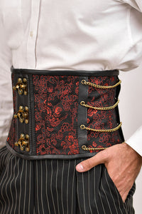 Red dragon brocade men's waist cincher, featuring a striking dragon pattern for a bold and stylish look.