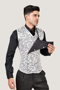 White & Gray Brocade Male Corset Vest