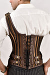 Leather-brocade corset for men with a brown-lined design, offering a sophisticated and structured fit.