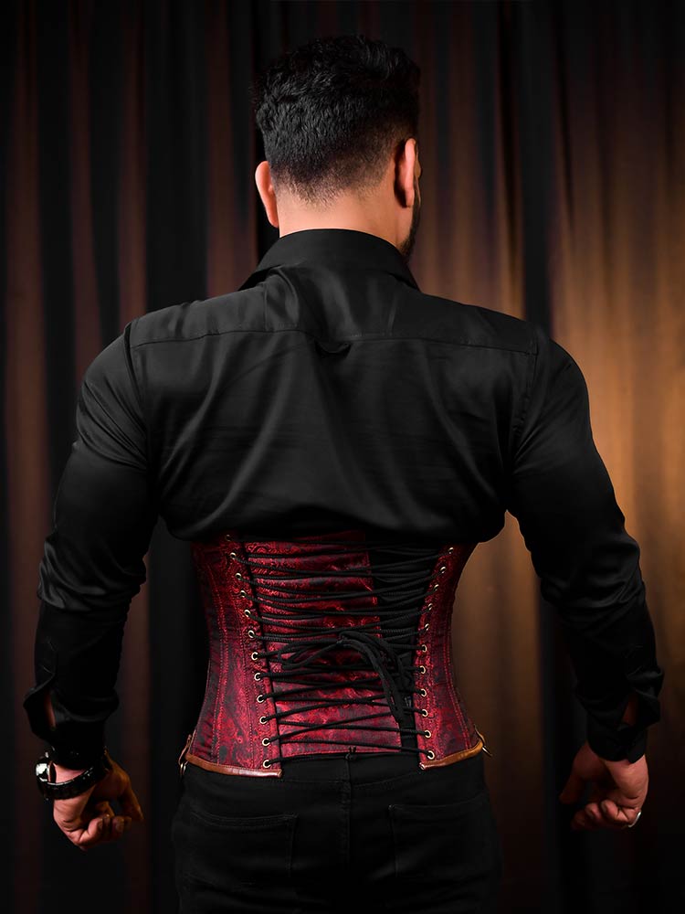 Red Brocade Men Corset