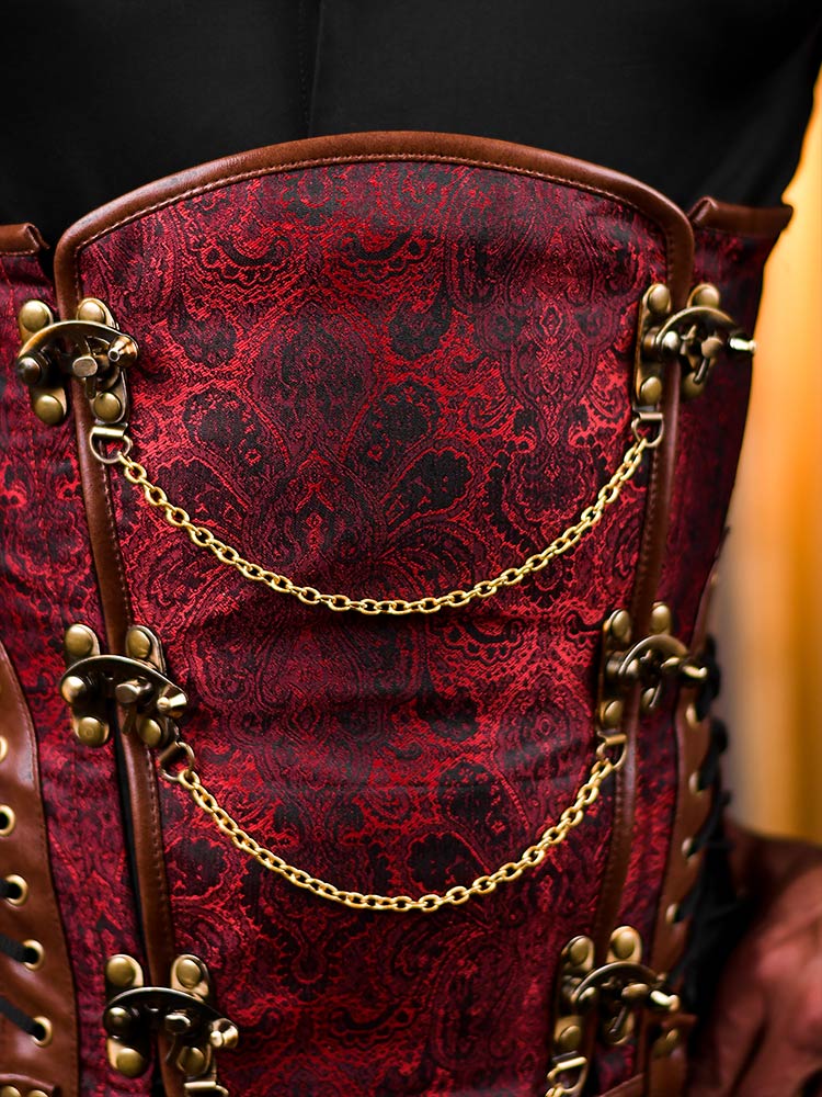 Red Brocade Men Corset