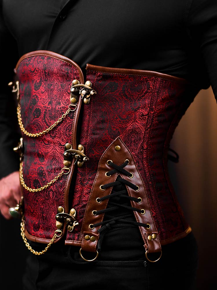 Red Brocade Men Corset - Fashion Corset – Miss Leather Online